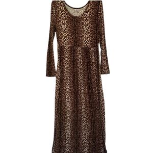 Viishow Animal Print Long Sleeve Maxi Dress With Pockets Rayon/Spandex | Size XL